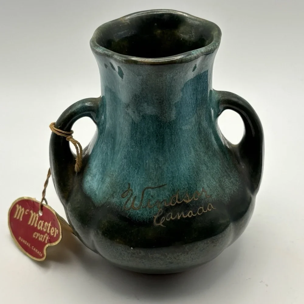 Vtg Blue‎ McMaster Craft Drip Glaze  Pottery Vase Jar Amherst NS Souvenir 2 3/4